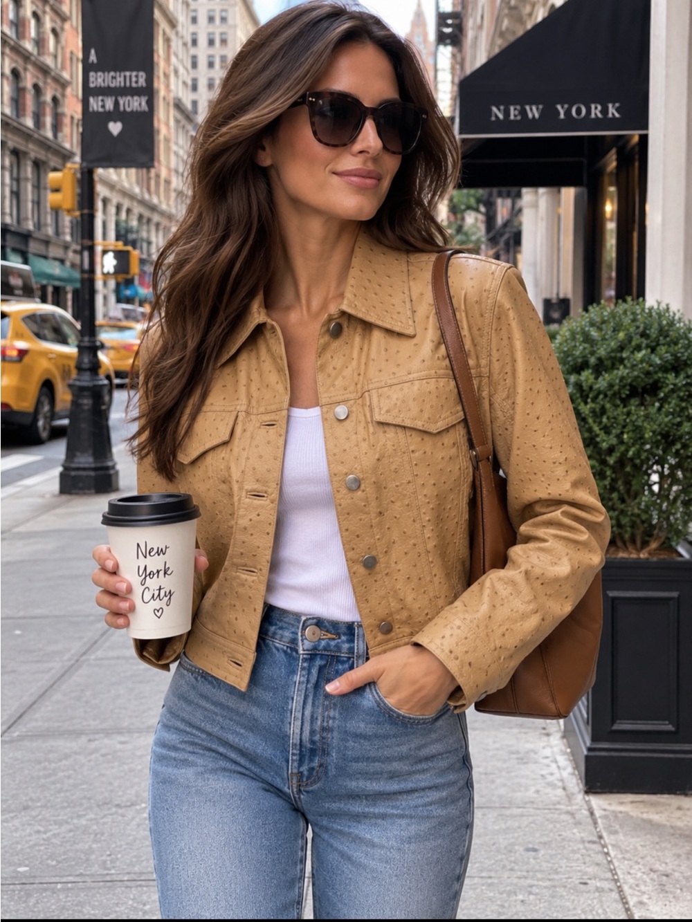 Henri Bendel Vintage 1980S/1990S Tan Leather Cropped Jacket Large